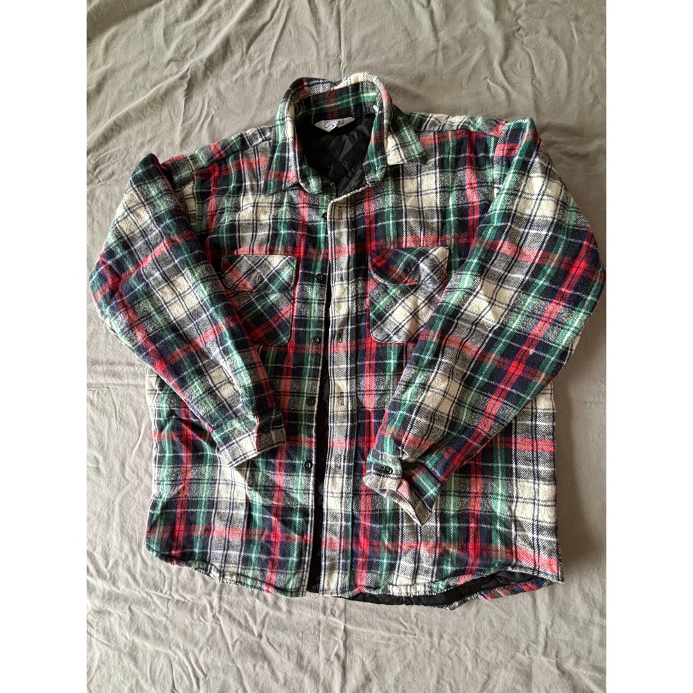 Five Brother Vintage Plaid Quilted Flannel Shirt Jacket Made in USA XL Red Green